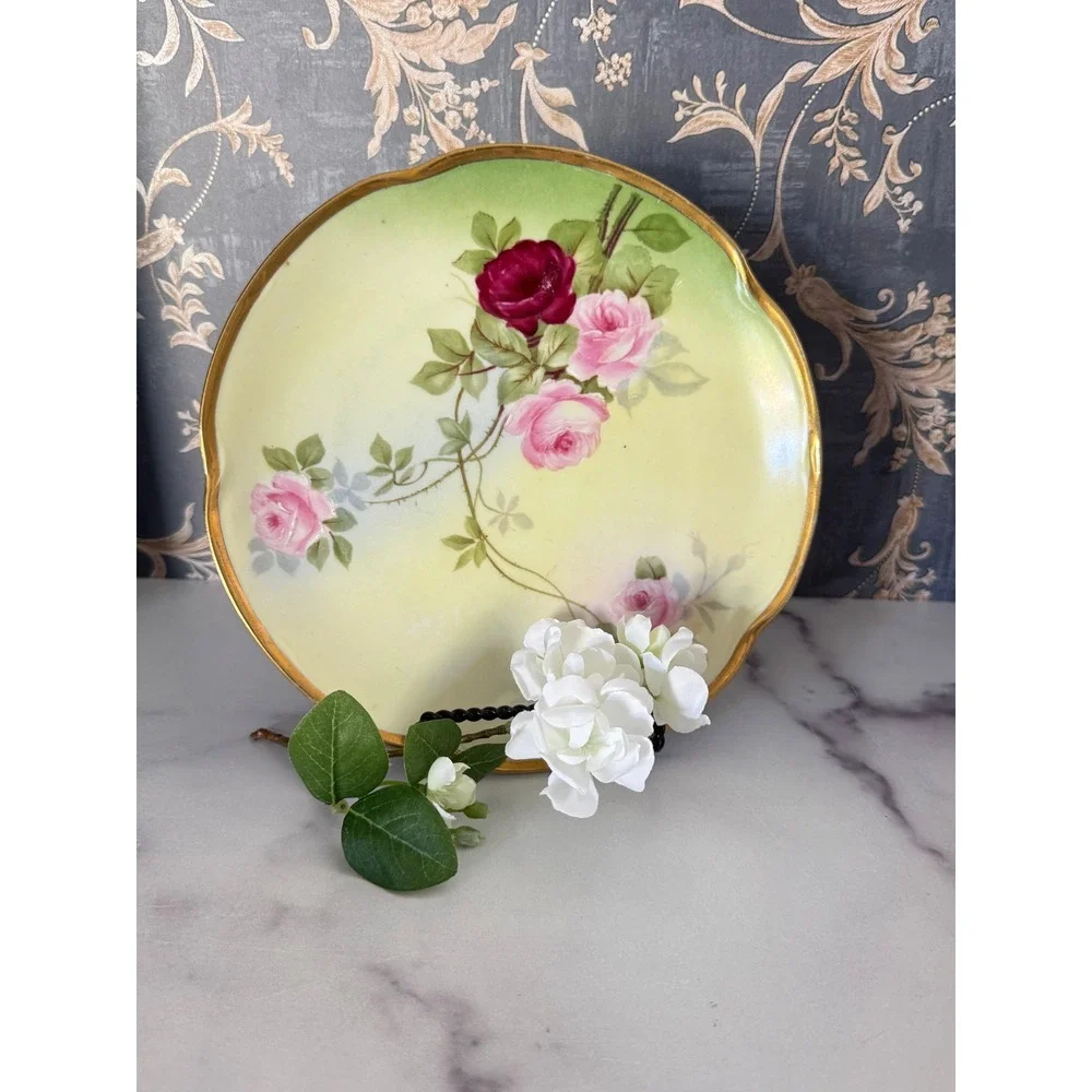 Antique J&C Louise Bavaria La Rose de Malmaison Hand Painted 8.5